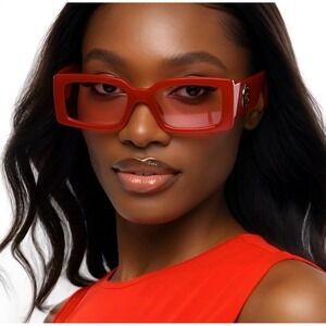 Red Lens‎ Square Frame Fashion Sunglasses Trendy Statement Modern Sun Protection